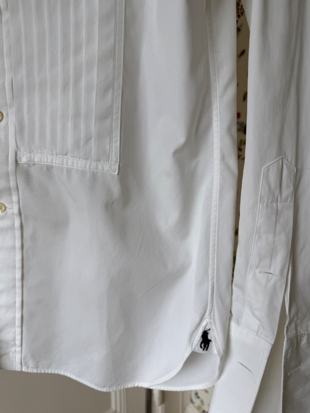 Polo Ralph Lauren White Pleated Front Tuxedo Dress Shirt Black Pony Logo Sz15/38 - Picture 3 of 5